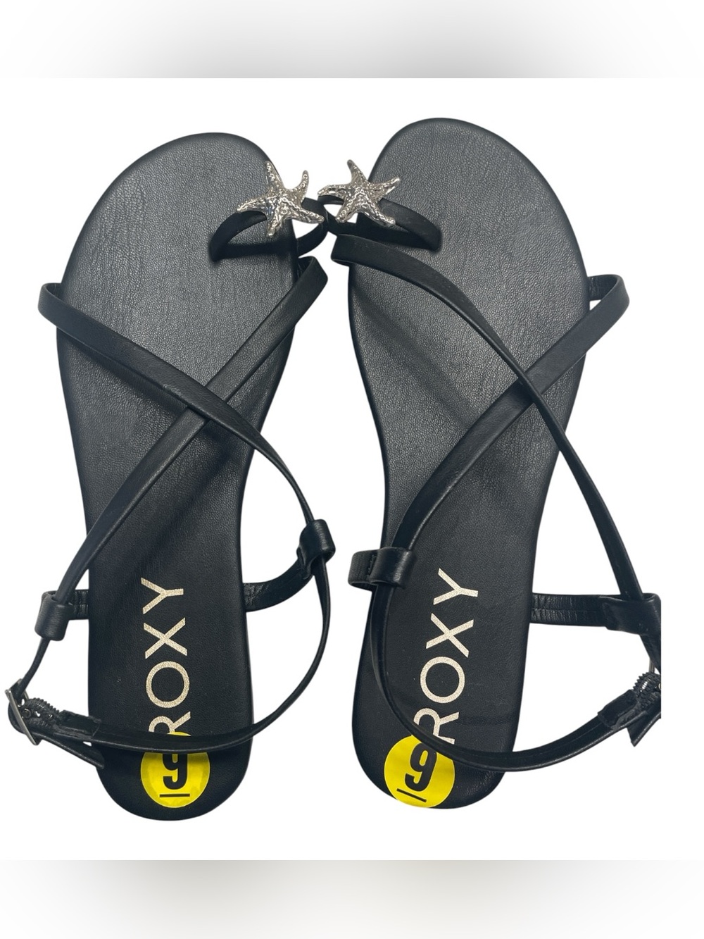 Roxy Black Flat Sandals with Starfish Size 9 NWT